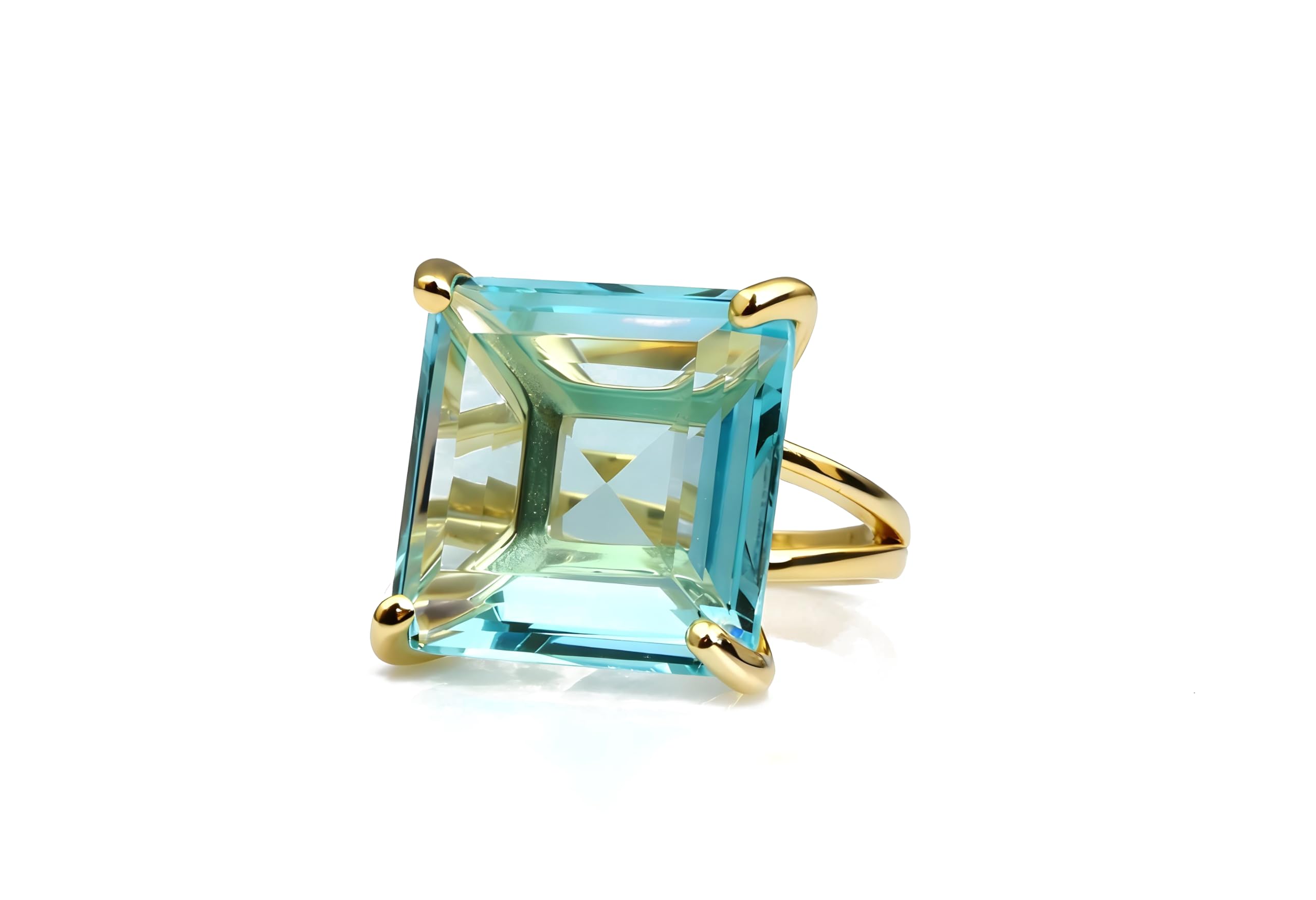 16x16MM Bague Topaze Bleue Carrée en Argent Sterling - Bagues d'Anniversaire, de Fiançailles, de Cocktail de Mode pour Femmes - Bague de Déclaration Artisanale