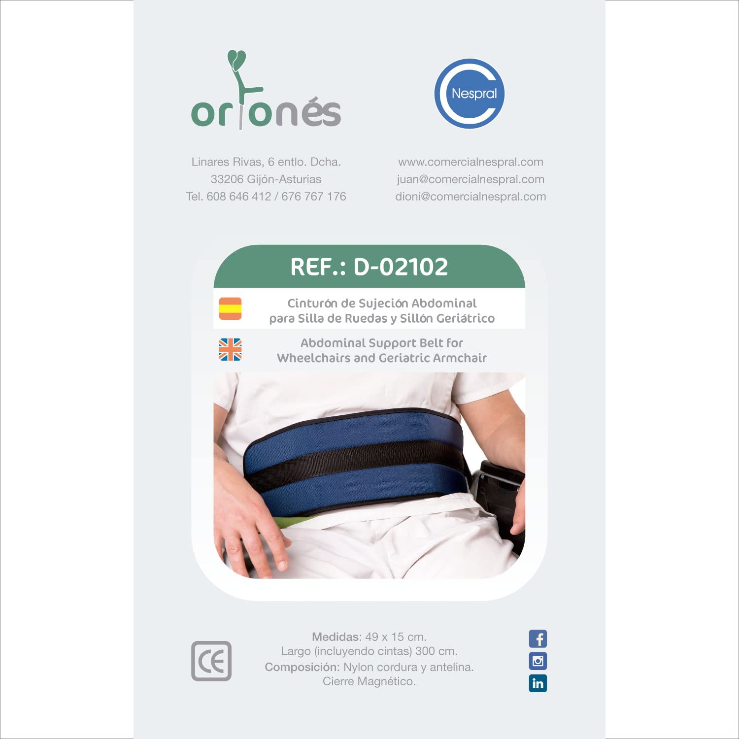 Cinturón de Sujeción Abdominal con Cierre Magnético para Silla de Ruedas, Silla Geriátrica o Sillón | Extralargo: 300 cm | Acolchado | Arnés para Silla de Ruedas Ancianos | Talla Única