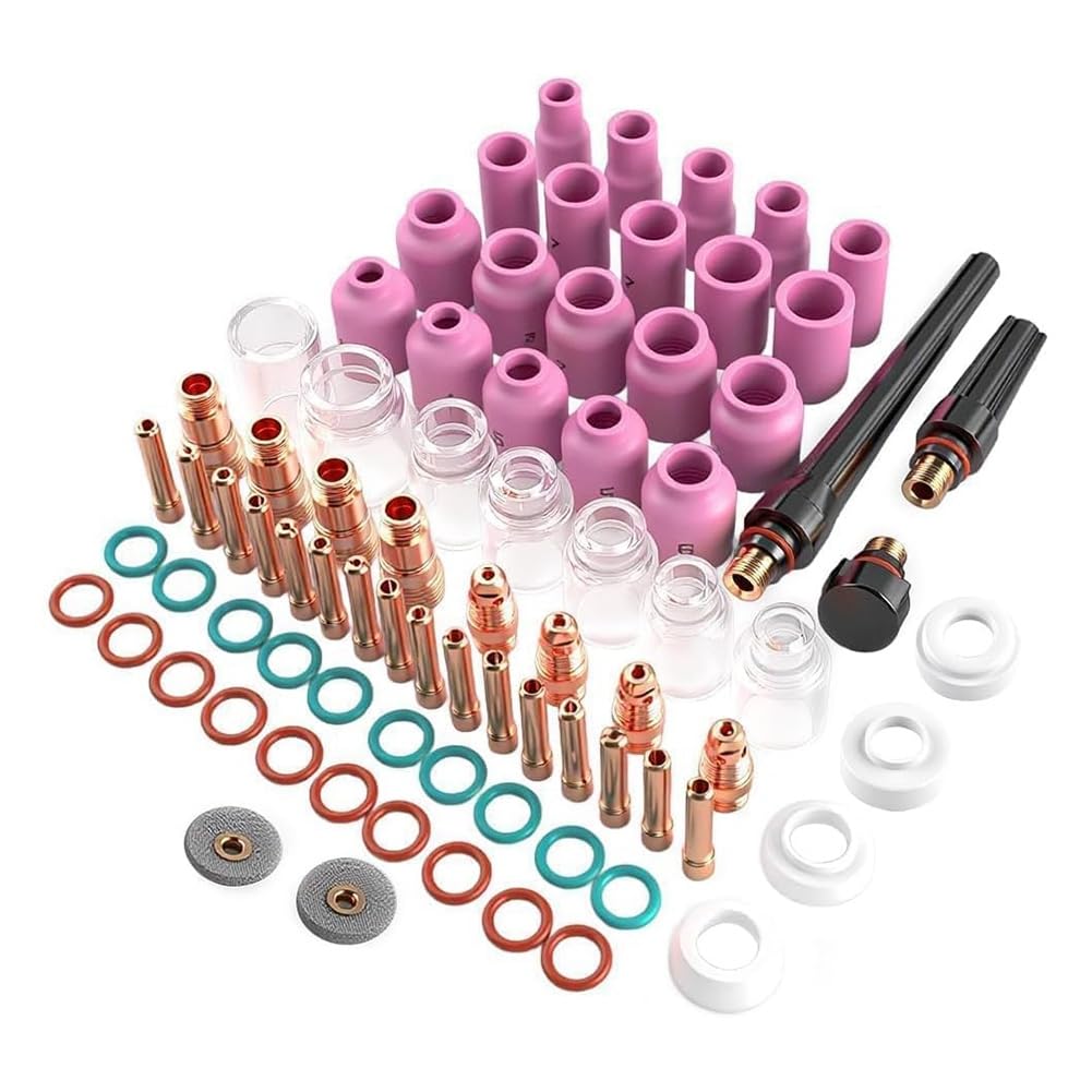 Littimoon TIG Welding Kit(80pcs) with Alumina Ceramic Nozzle& Glass Cups for -17/for -18/for -26 Torch Models