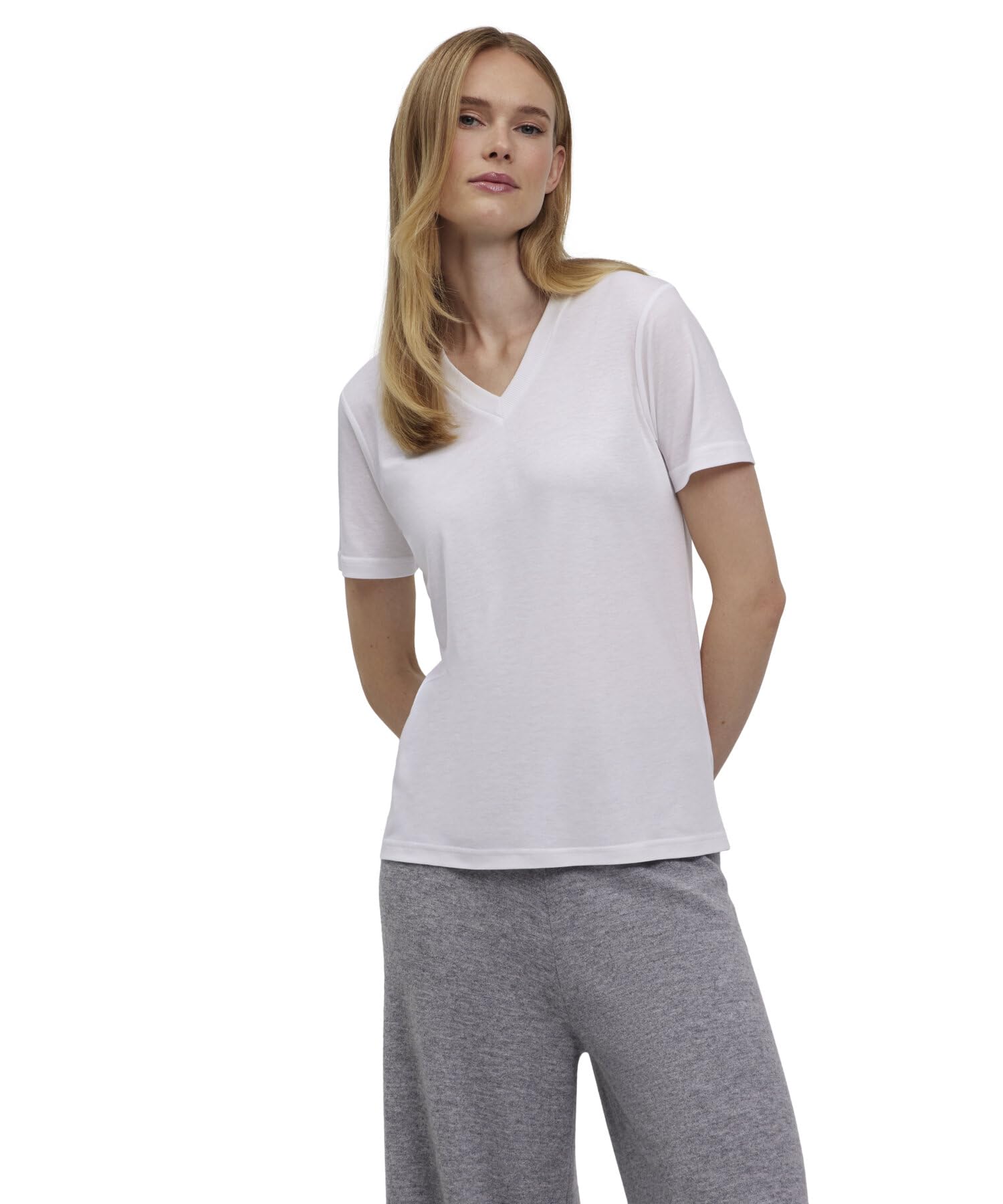 FALKE Basic Soft Lyocell/Cotton V-tee W S/S SH Lyocell Algodón Suave Manga Corta Cómoda Ligera Camiseta Mujer (Pack de 1)