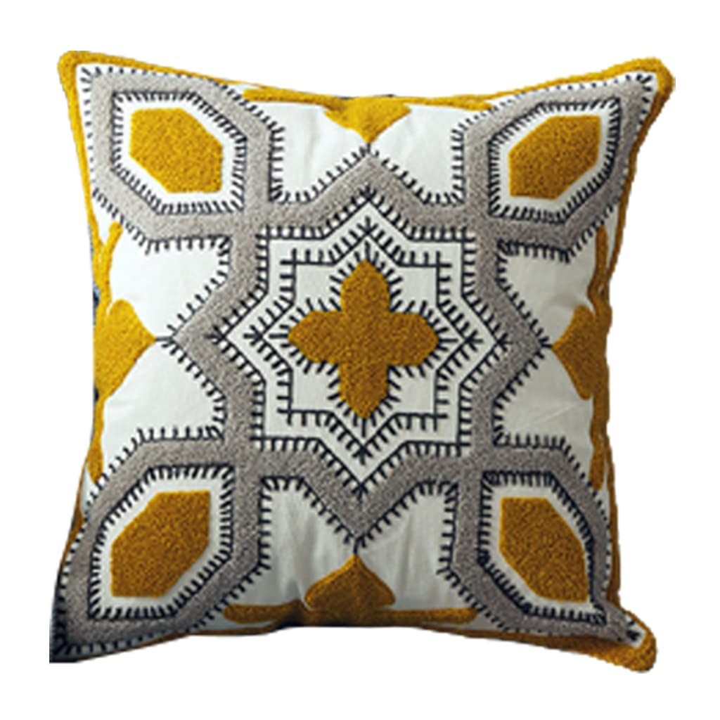 Jazuaiao Geometric Embroidery Cushion Cover 45x45cm Abstract Pillow Cover for Living Room Sofa Home DecorationYellow Gray