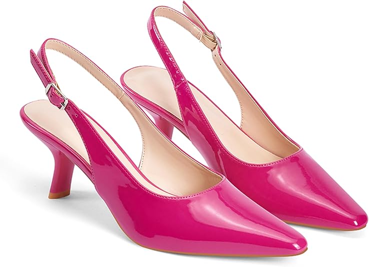 GENSHUO Women's Slingback Kitten Heel Pumps - 2.3 Inch Pointed Toe Dress Shoes For Wedding & Party