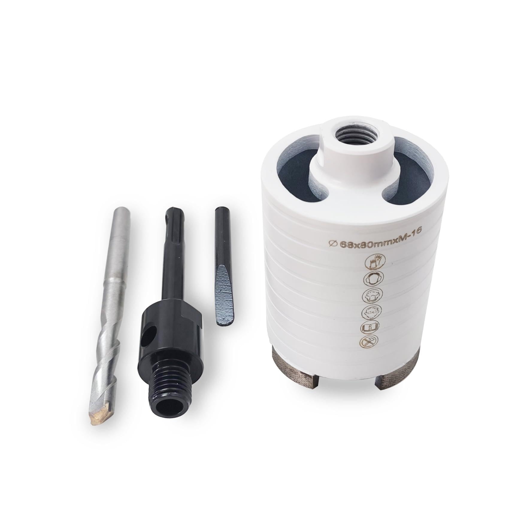 Corona de perforación de diamante de 68 mm, M16 SDS-Plus con segmentos de diamante de matriz de 10 mm, corona superior con broca centradora de 10 x 120 mm, para hormigón armado, hormigón