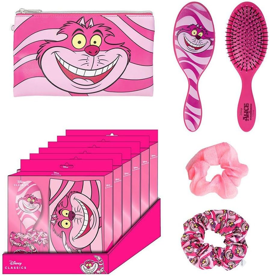 CERDÁ LIFE'S LITTLE MOMENTS Disney Alice in Wonderland Beauty Gift Set for Girls - Includes Glamorous Toiletry Bag, Gentle Hair Brush, and Stylish Hair Scrunchies, Pink