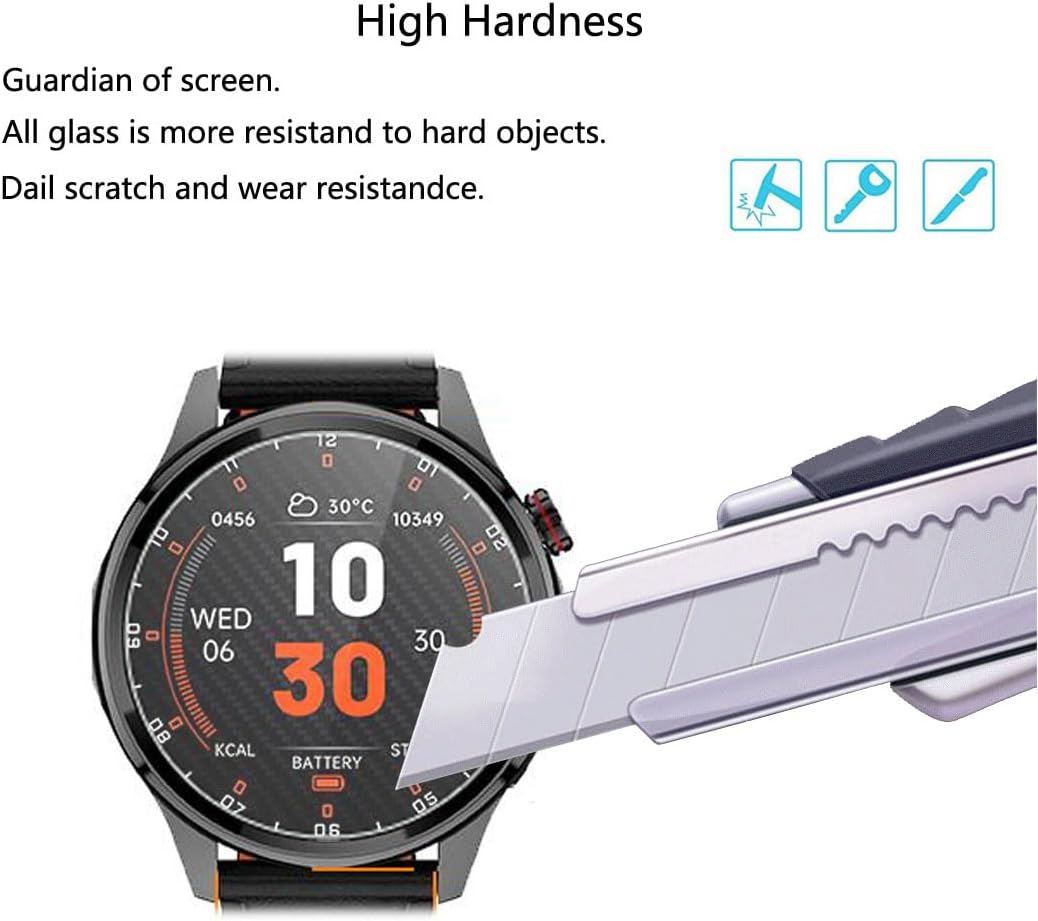 Smartwatch screen protector being tested with a utility knife, demonstrating 9H hardness