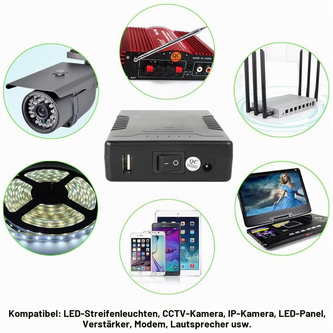 TalentCell Powerbank, Externer Akku, Lithium-Ionen-Akku, Wiederaufladbar, 36 W, 12V/3000 mAh, Doppelausgang 12 V/5 V mit Ladegerät, für LED-Leuchtstreifen, CCTV-Kameras, etc, Schwarz