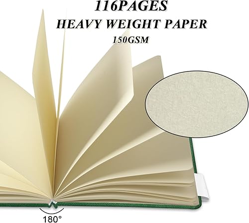 Miniatura 9 de Cuaderno de bocetos cuadrado de piel sintética de 5 x 5 pulgadas, 58 hojas de papel beige de 150 GSM, libro de bocetos de arte libre de ácido,