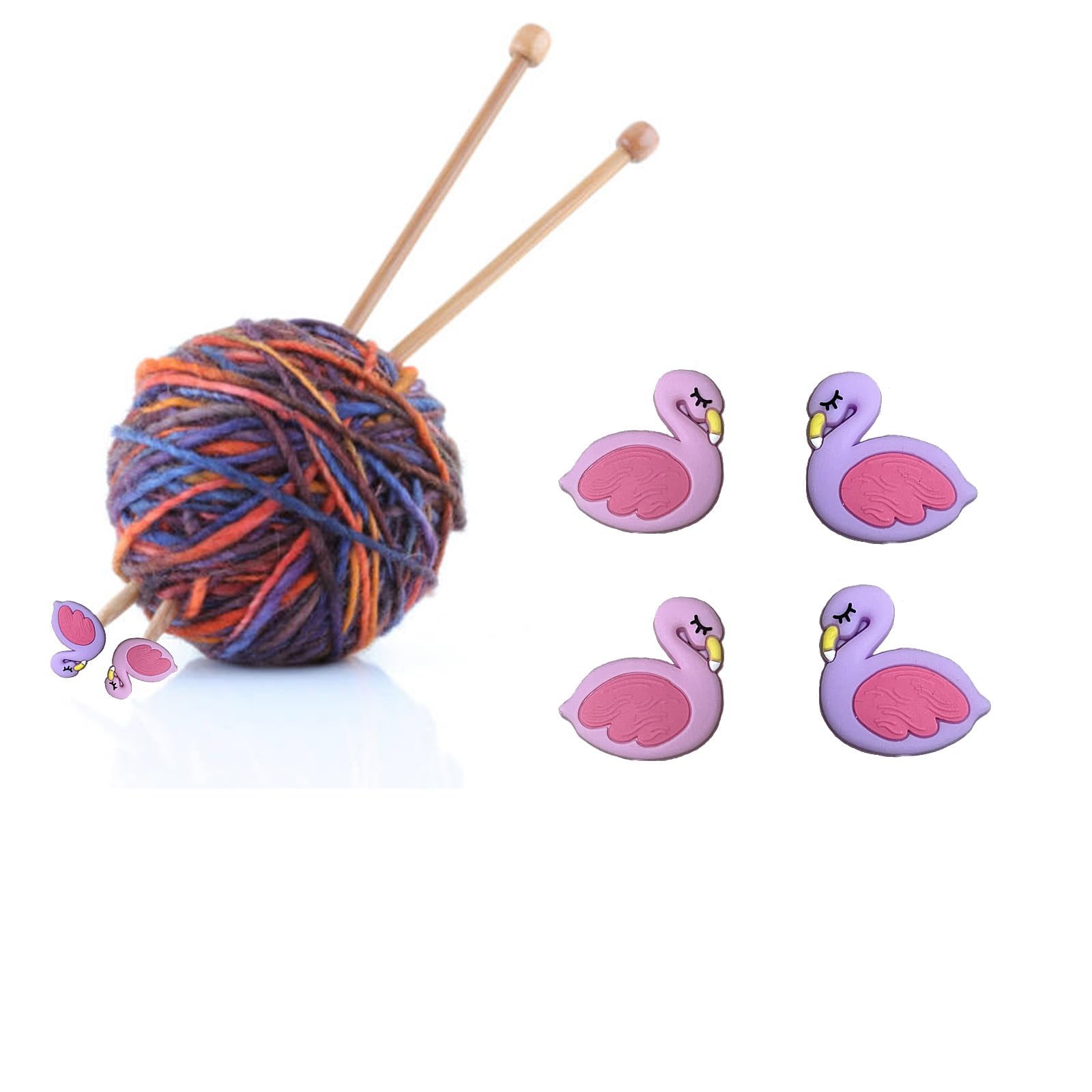 10pcs Flamingo Knitting Needle Stoppers - Colorful Silicone Tip Protectors For US 1.5-15 Needles - Cute Stitch Savers
