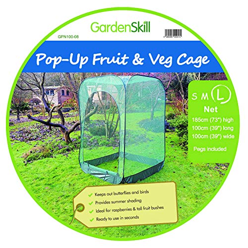 GardenSkill Pop Up Fruit Cage and Grow-House - Vegetable Plant Crop Protection Bird Net Cover Cloche (1.25m x 1.25m x 1.85m High)