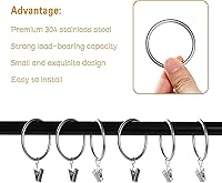 Vista 5 de 44 anillos de cortina con clips y ganchos, anillos colgadores de cortina de metal de acero inoxidable de 2 pulgadas con clips para barra de tensión