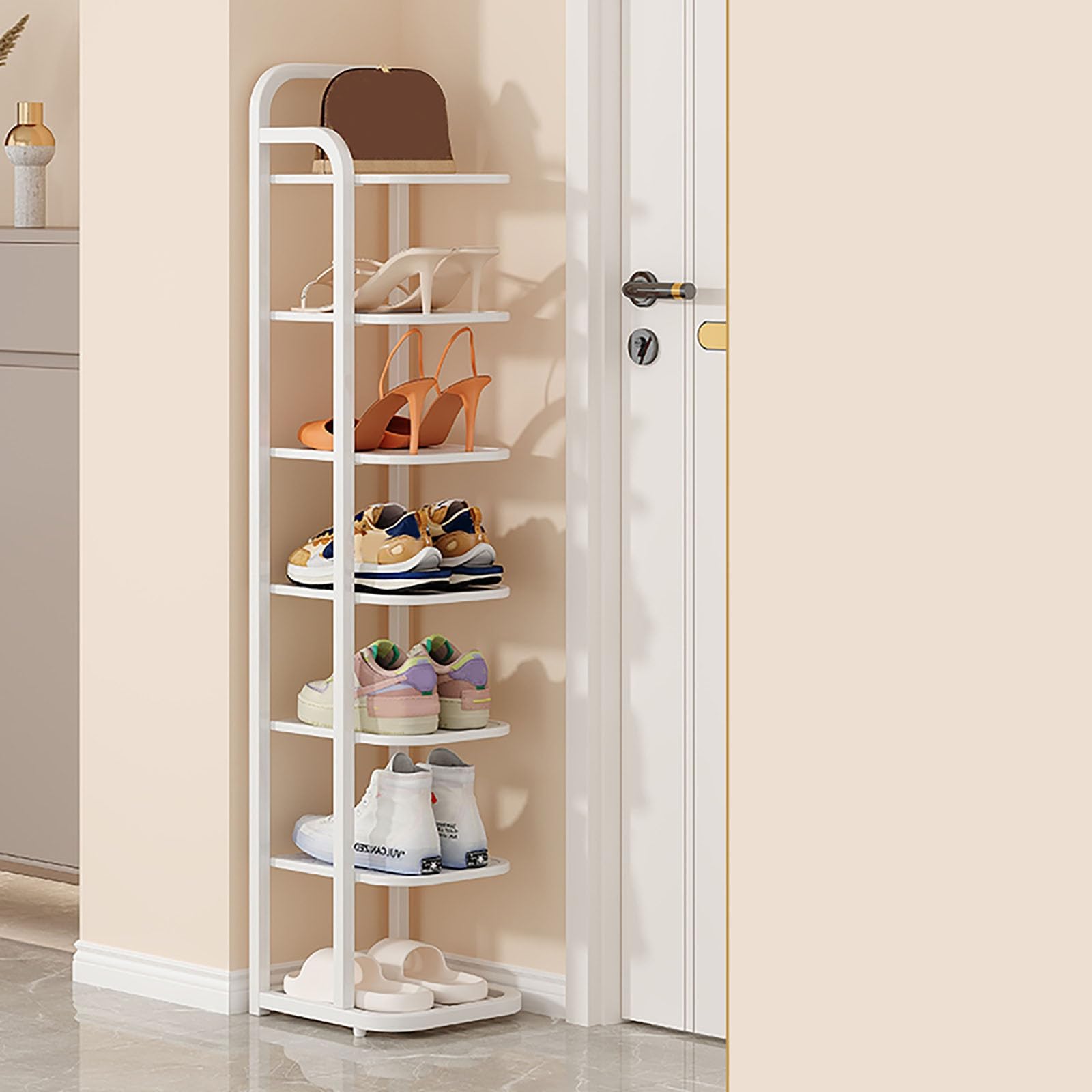 Étagère à chaussures fine en métal blanc élégant pour entrée