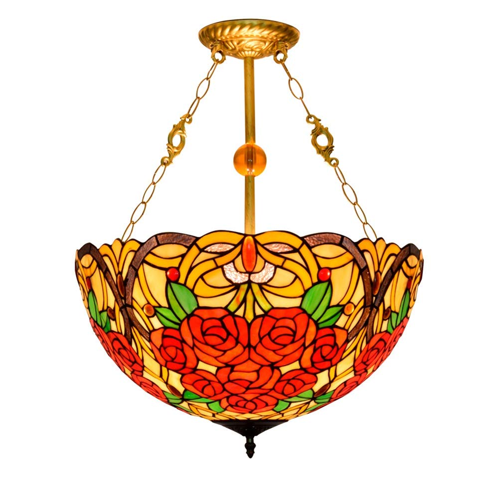 METTEOR Ceiling Stained Glass Chandelier 20" Tiffany Stained Glass Pendent Lamp American Creative Garden Rosette Restaurant Bed Chandelier