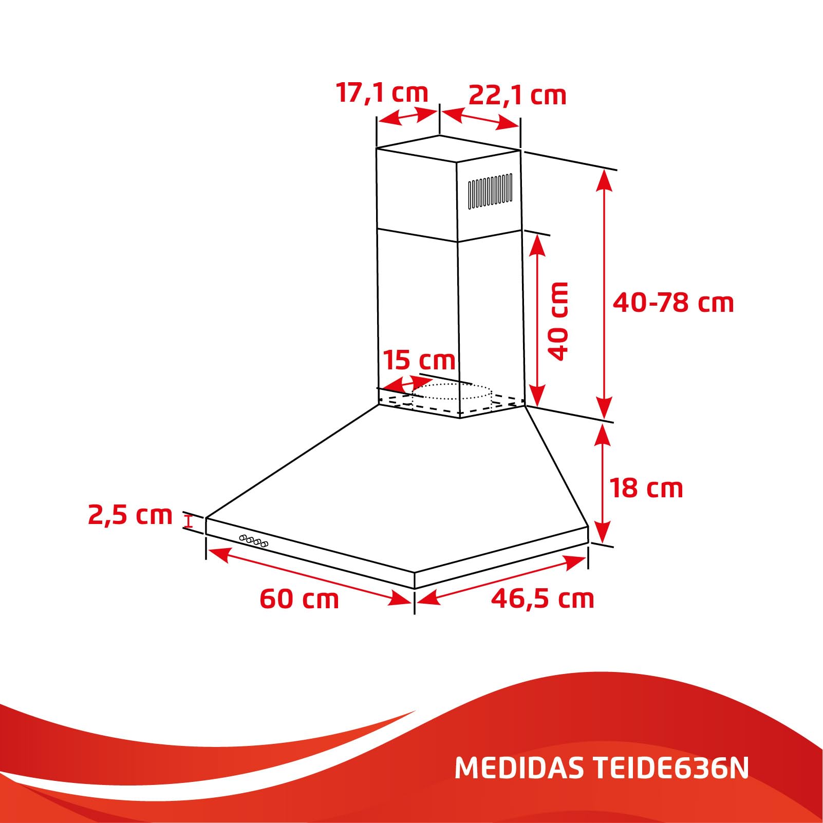 Corberó - Campana Extractora Pirámide 60 cm | TEIDE636N |375.4 m3/h | 57db | 36.5 W | 3 Velocidades | Control por Pulsador |2 Filtros de Aluminio + Filtro de Carbon | Negro — view 3