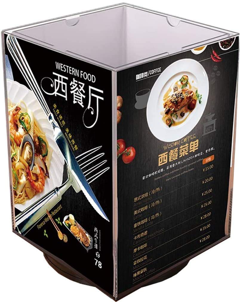 JJZXPJ Stand Sign Holder Display Stand Menu Holder Menu Holder Menu Holder Rotates On All Sides of The Display Card Acrylic Table Card Holder Rotating Table Sign A4 Display Stand (Size : 100×150mm)