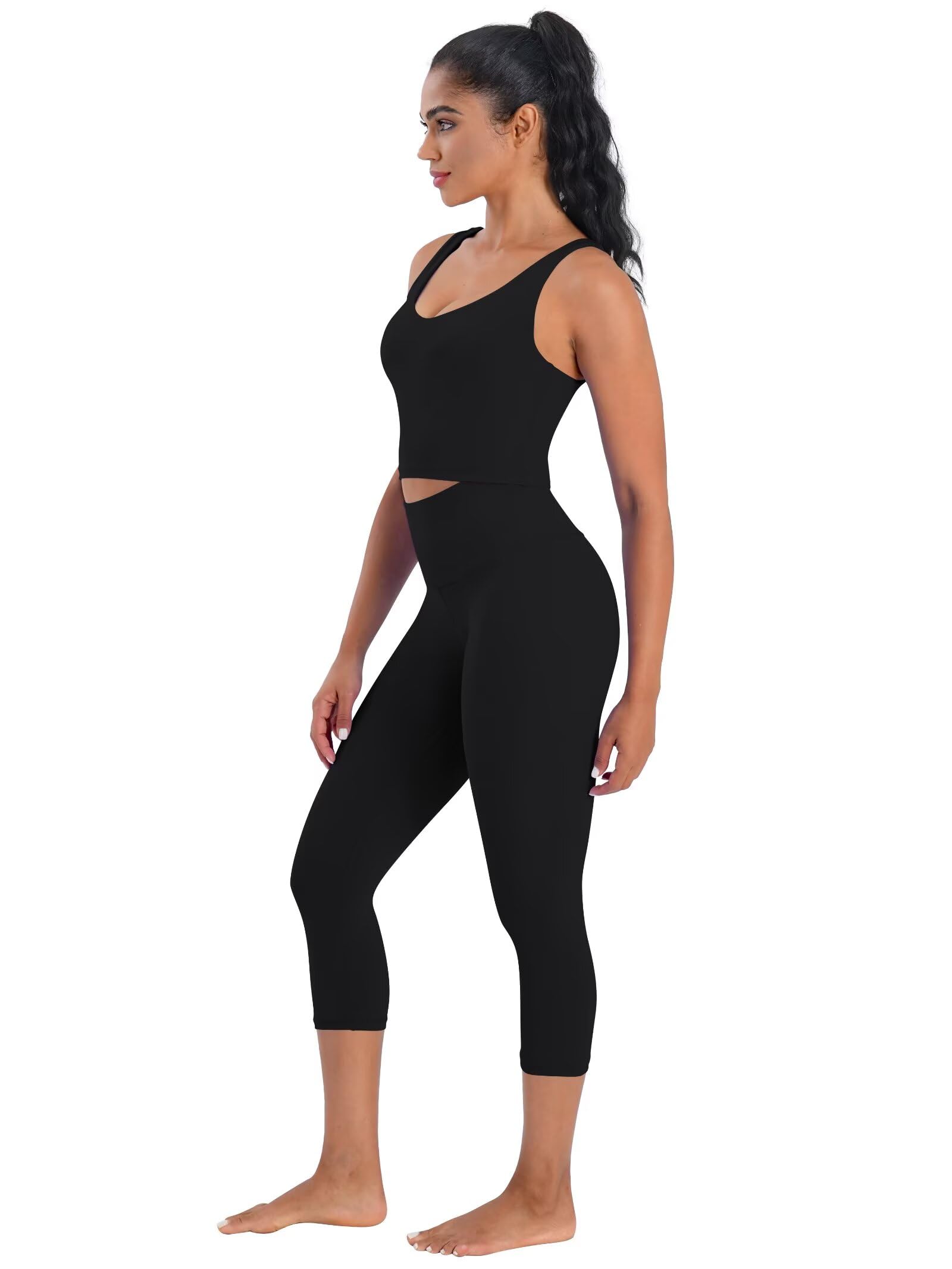 Sunzel Sunzfly Capri Leggings da Donna, 3/4 Pantaloni da Yoga a Vita Alta con Controllo della Pancia per l'Allenamento e La Corsa in Palestra Nero,19"
