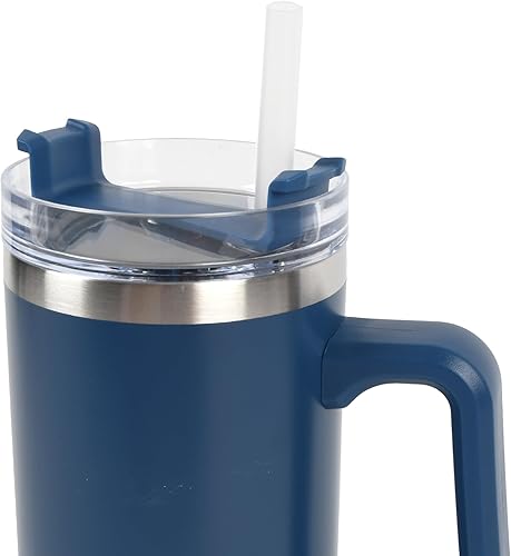 Miniatura 5 de New View Gifts Vaso de 30 onzas con tapa y popote, taza aislada reutilizable con asa, vaso de acero inoxidable para bebidas heladas y calientes,
