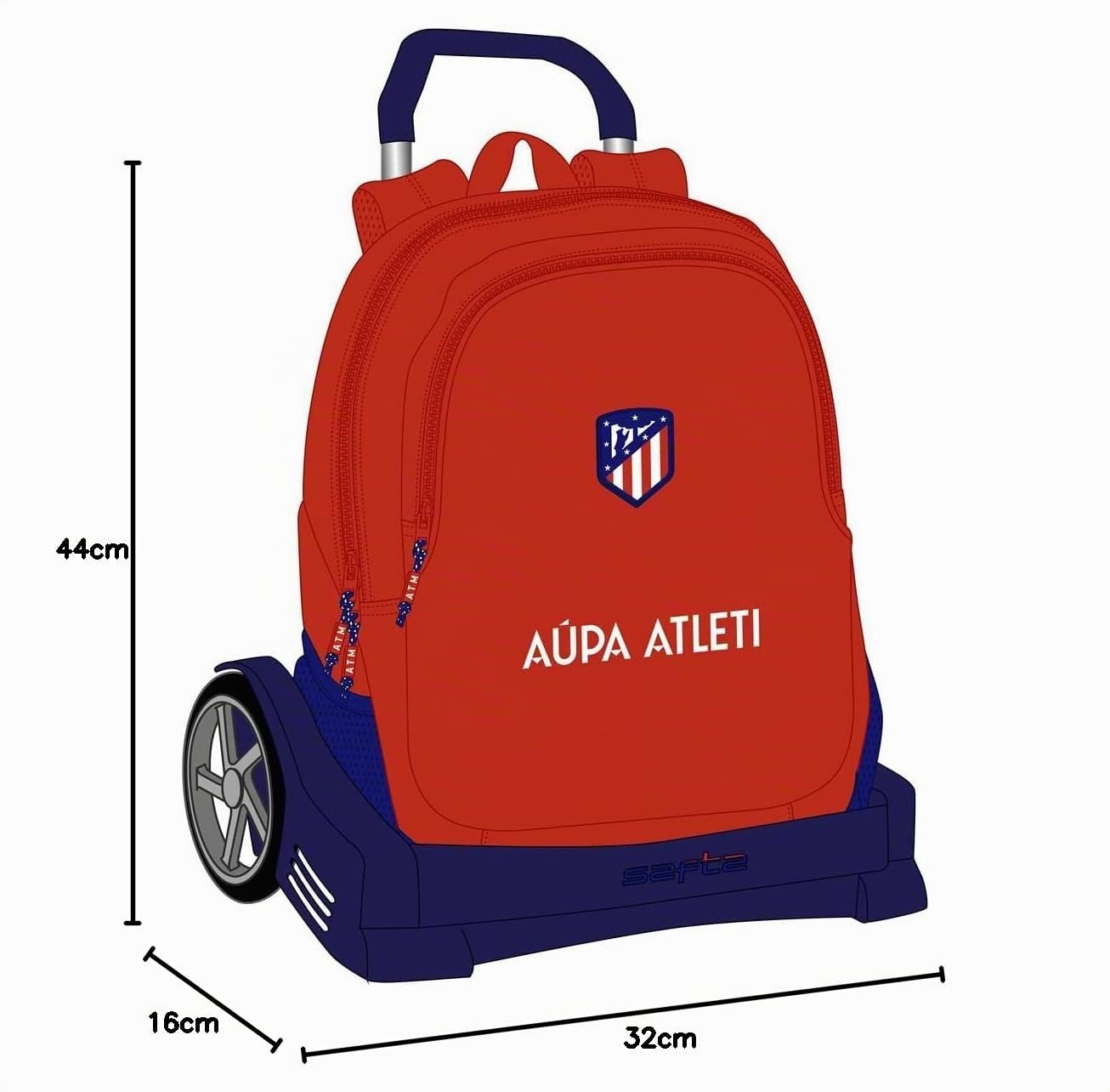Safta, Mochila Espalda Ergonómica con Carro Evolution de Atlético de Madrid, 320x160x440 mm Unisex niños, Roja y azul marino, Estándar