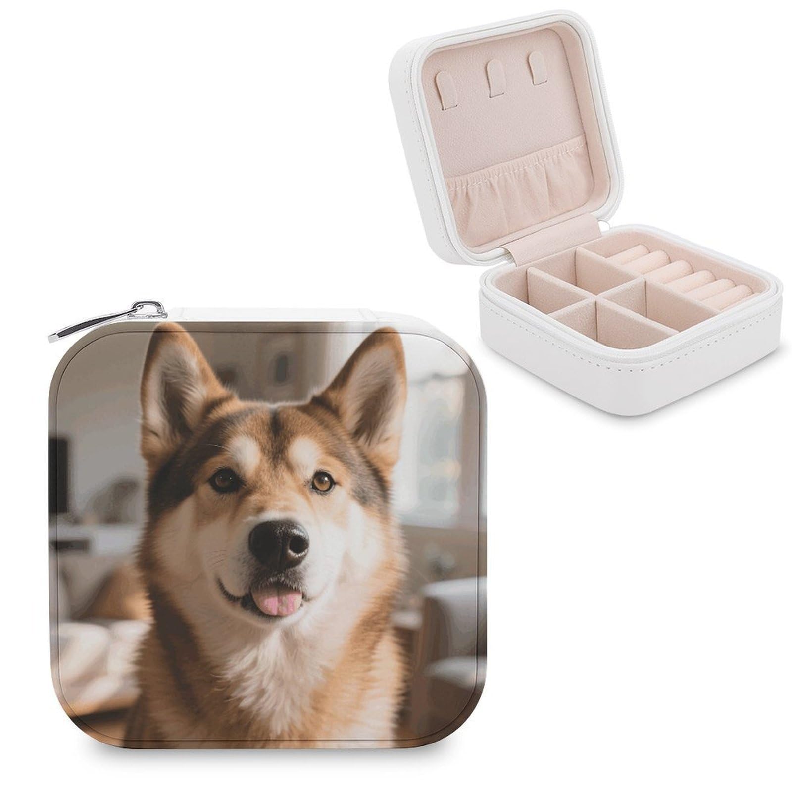 VstaDank Cute Dog Jewelry Box for Women Jewelry Organizer Storage Case with Zipper Mini Travel Jewelry Case Cute Trinket Organizer Leather Portable Jewelry Storage Box
