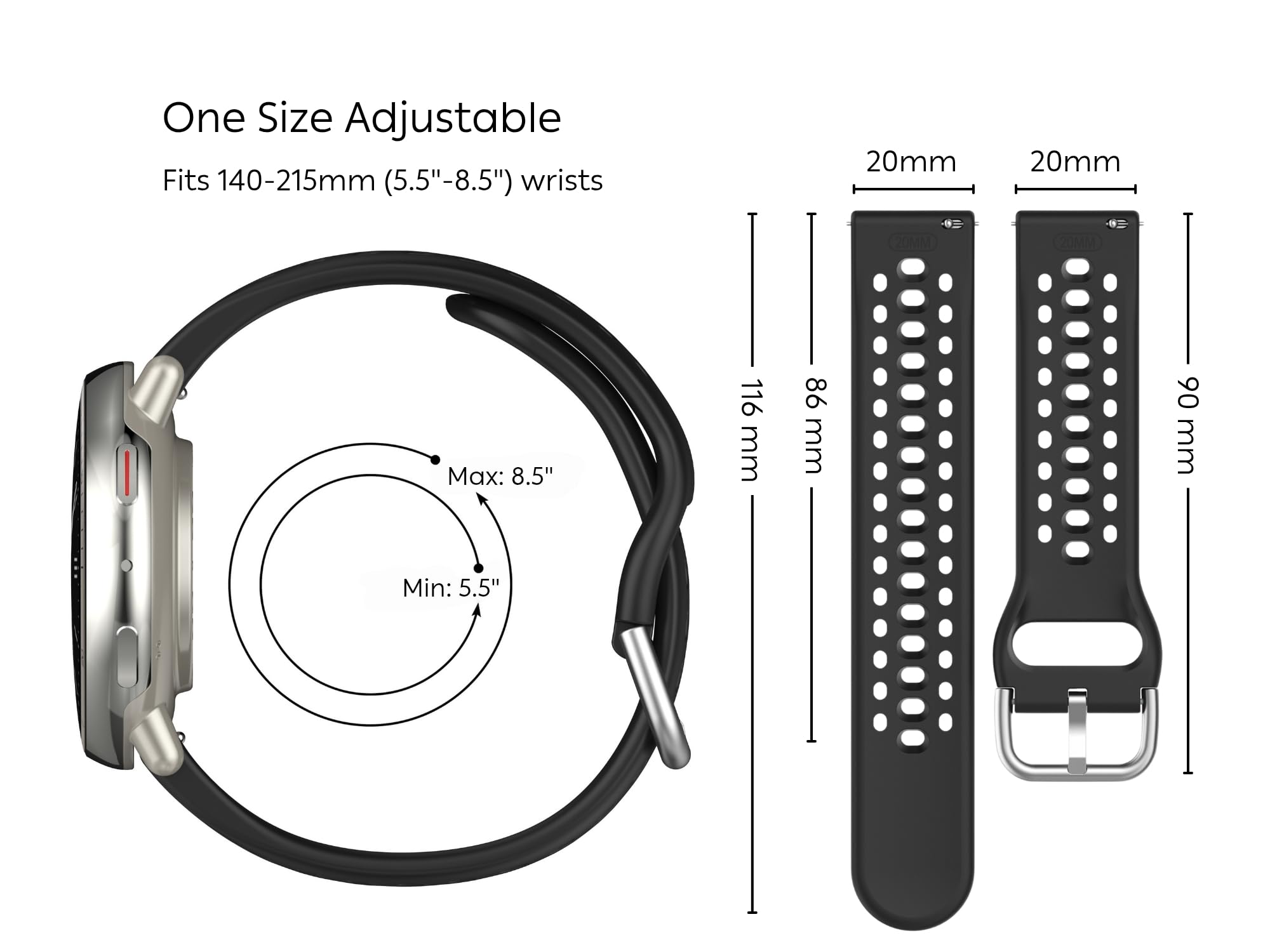 Bracelet de montre de 20 mm pour Amazfit Active 2, bracelet de montre de sport à dégagement rapide en silicone compatible avec Amazfit Active 2/Active (lot de 3, noir/gris sidéral/vert