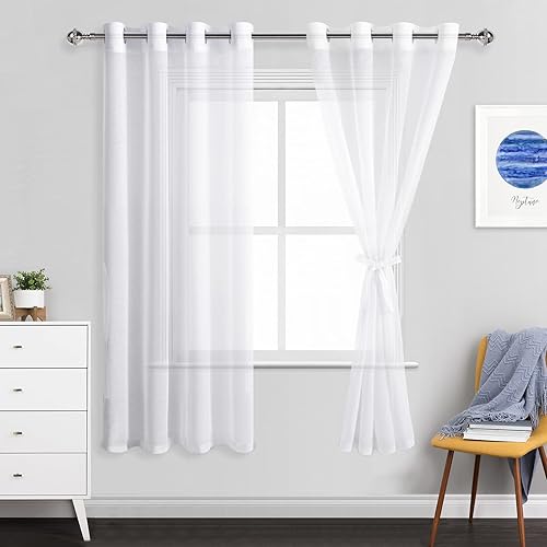 JIUZHEN Cortinas semitraslúcidas filtrantes de luz con ojales para ventana de sala de estar, dormitorio, sala de estar, 52 pulgadas de ancho x 72