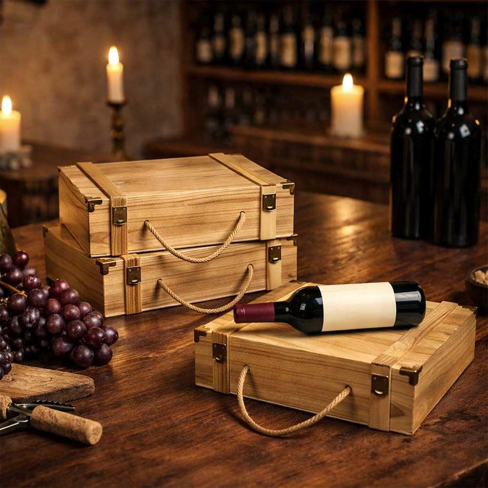 OKAFFAREFATTO MADDALONI 3 cajas de madera para cuatro botellas con asa y cierre de metal