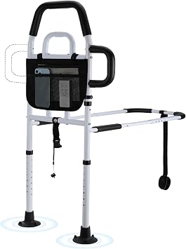 Bed Rails for Elderly Adults Safety-ASTM Compliant-2026 Upgrade Adjustable Bed Assist Rail with Thickened Tubes-Non-Slip Grab Bar Bedside Cane with Storage Pocket-Fits King Queen Full Twin Beds