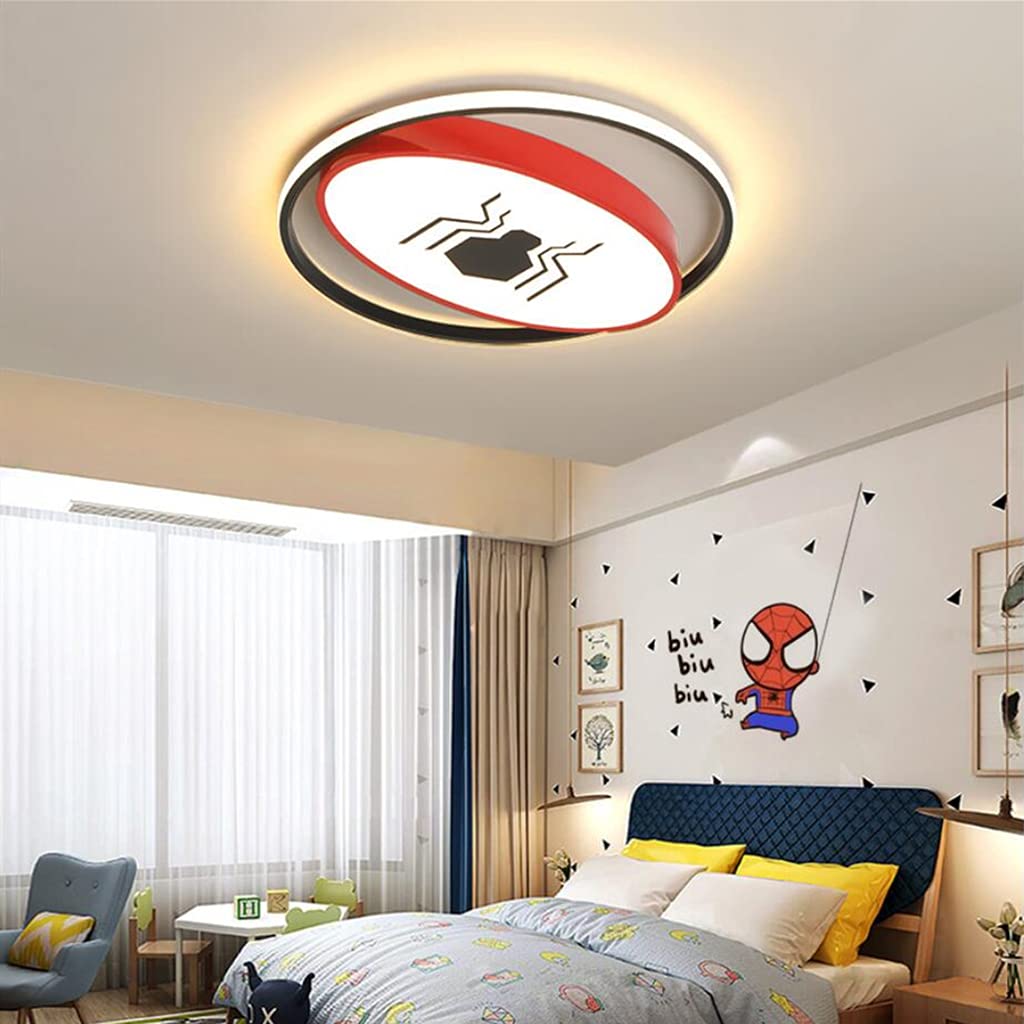 WJLL Plafonnier Moderne Chambre d'enfant Lampe De Plafond Lustre LED Dimmable avec Télécommande Éclairage De Plafond Super-héros spiderman pour Garçons Filles Chambre Restaurant Lumière,40cm