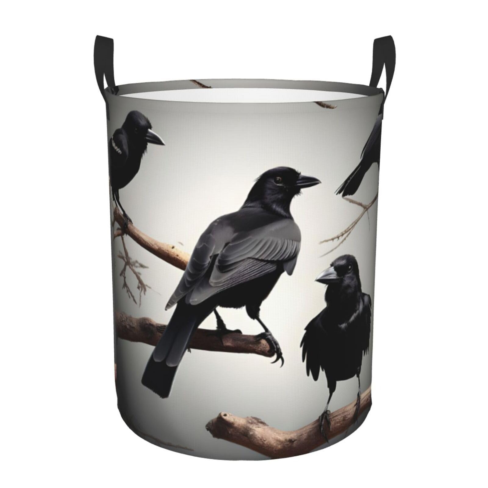 Panier à linge imperméable grand format imprimé oiseaux corbeau