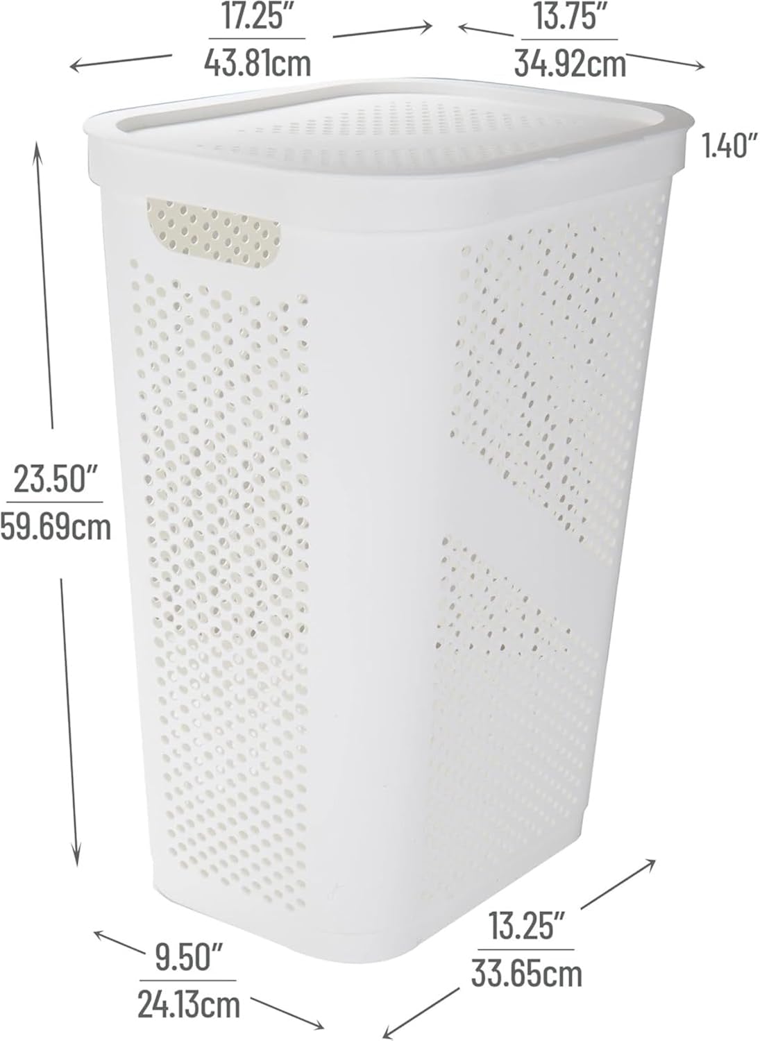 Slim Laundry Hamper with Lid, 60L Clothes Basket, Plastic laundry basket,for Home Storage Clothes Organizer, Laundry Room, College Dorm White
