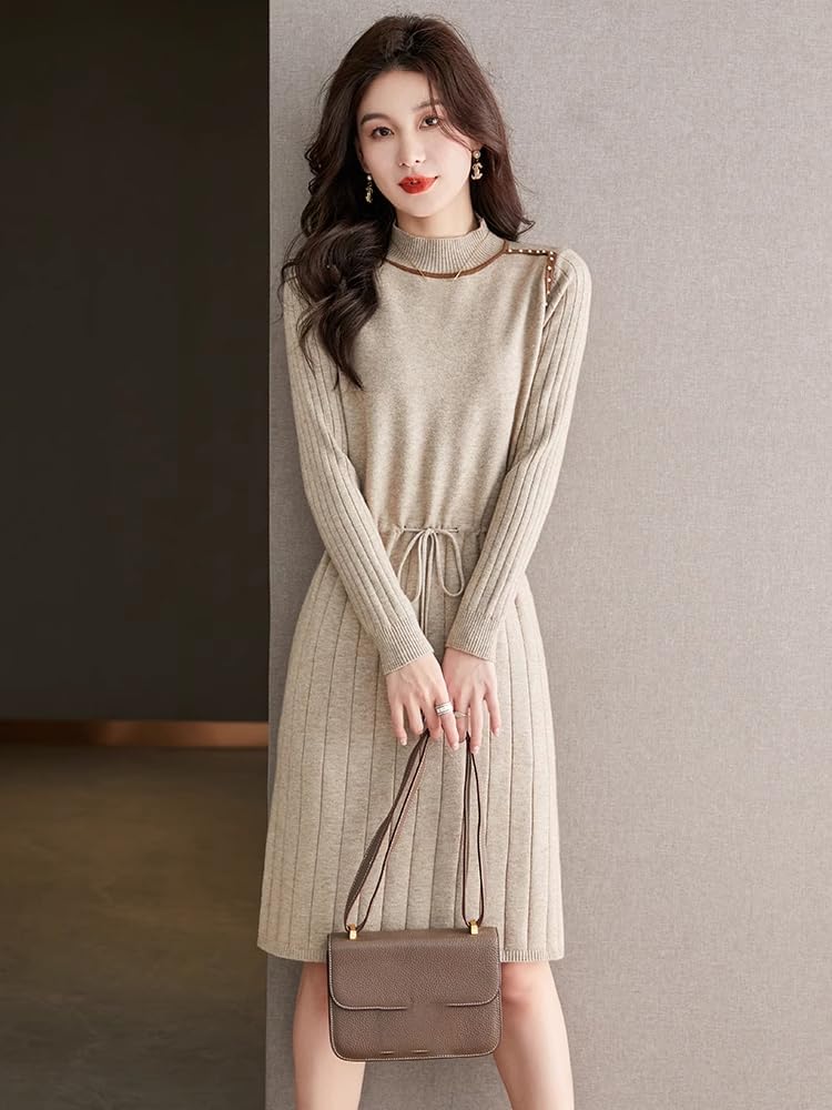 LIXINGHEITANG Dress Women's Autumn and Winter mid-Length Waist Slimming Wool Knitted Sweater Skirt Thick