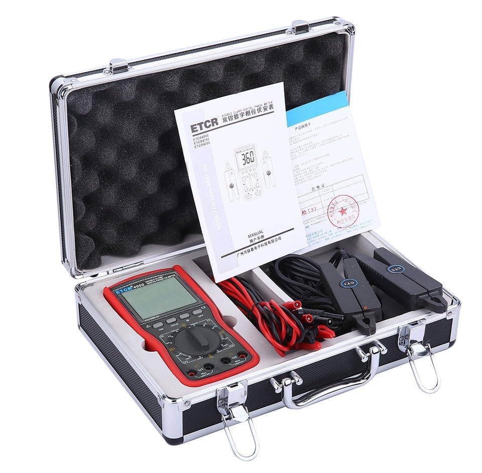 Double Clamp Phase Volt-Ampere Meter Phase Volt Ampere Tester with Phase Range 0~360 ° Voltage Range 500V Current Range 10A