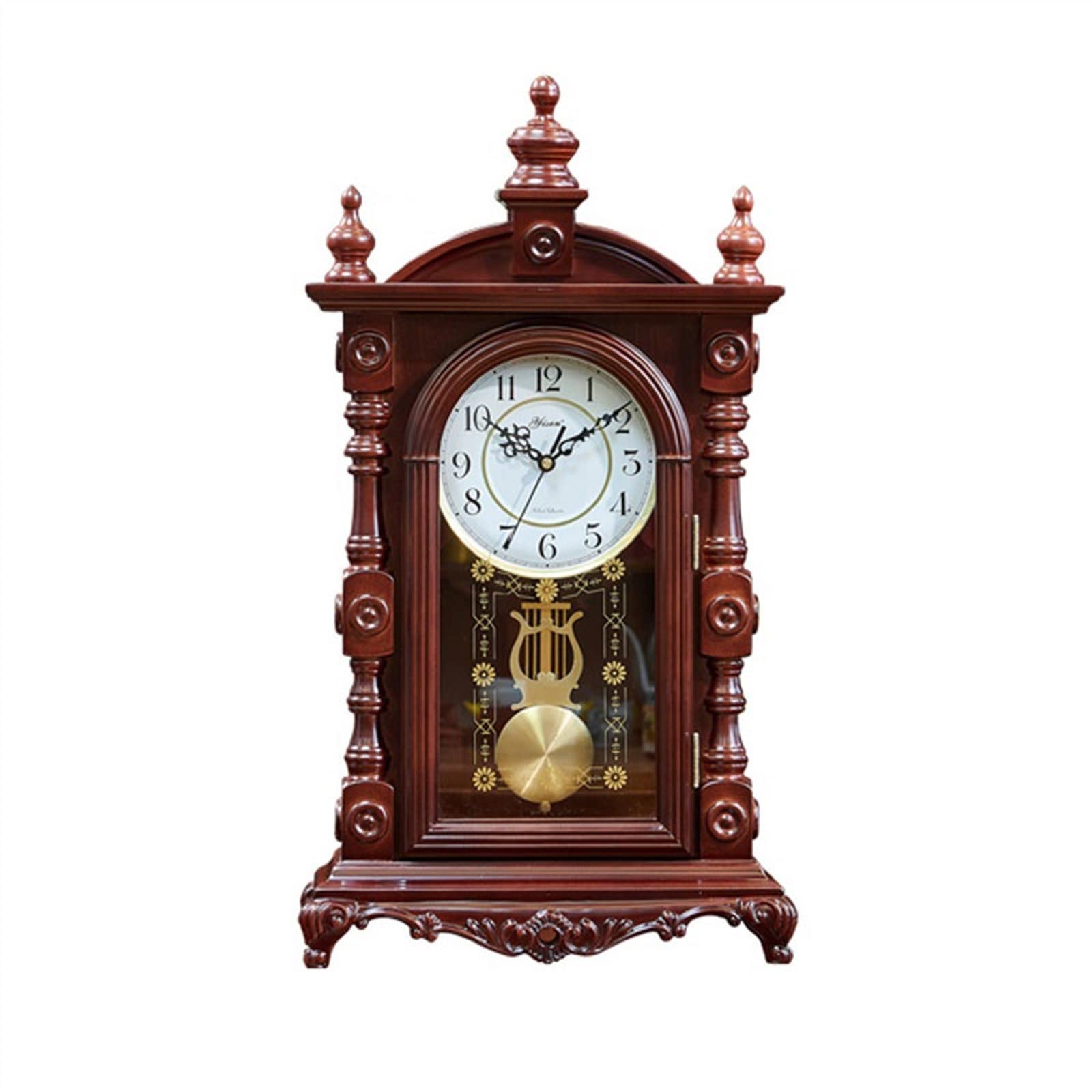 QINGGANG-0224 Mantel Clock Vintage Wooden Fireplace Clock Home European Ornaments Silent Decorative