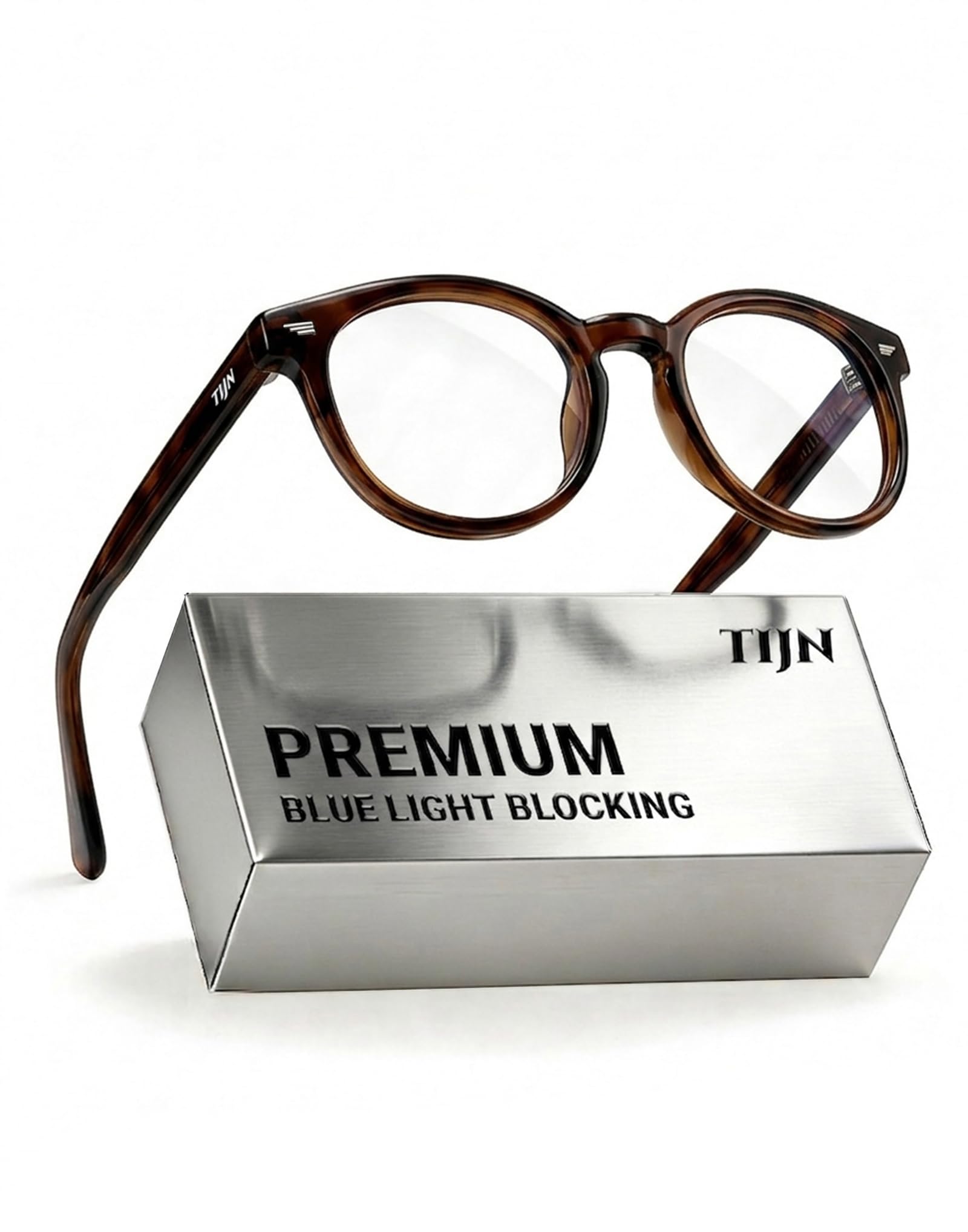 TIJN Blue Light Blocking Glasses Men Women,Vintage Round Frame Eyeglasses | Flexible Lightweight Frames,Red Orange Clear Lens for Computer Gaming Sleep Daily,Anti UV Blue-Ray Glare Screen Fatigue