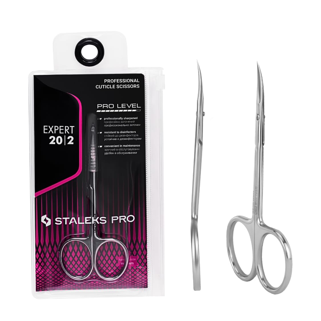 STALEKS PRO Forbici per cuticole. Manico curvo. Anelli ergonomici. Acciaio inossidabile. Expert SE-20/2