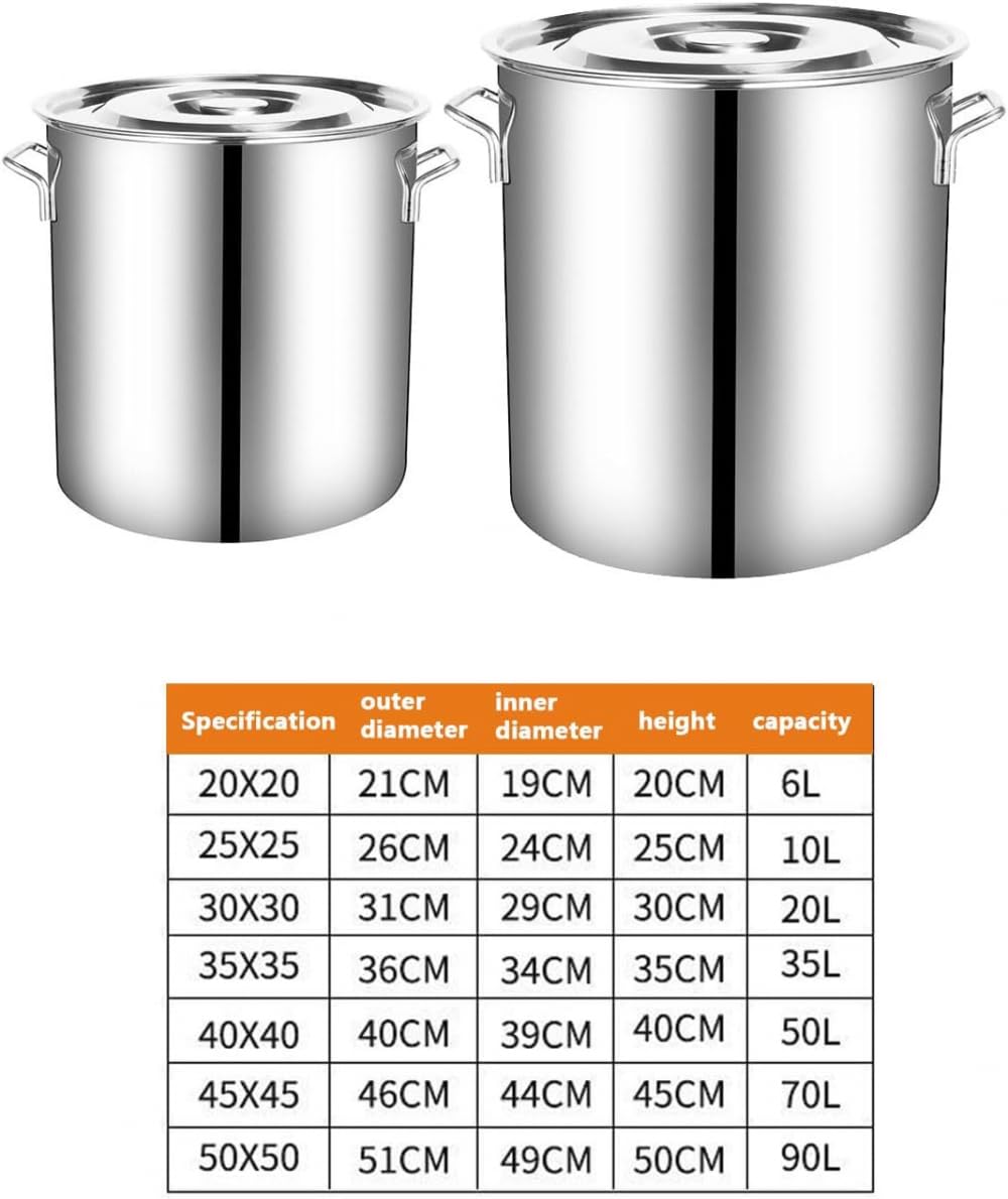 Stock Pot, Catering/Huishoudelijke Dikke 304 RVS Stock Pot/Soep Emmer, Kookpot met deksel, voor Gasfornuis/Inductie Fornuis (Maat: 45×50cm