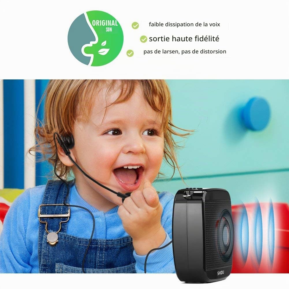 Amplificateur de Voix, SHIDU amplificateur de Voix avec Micro-Casque Filaire Haut-Parleur de sonorisation 15W, Support de Carte USB/TF/Aux système de sonorisation pour Enseignants Guide Touristique