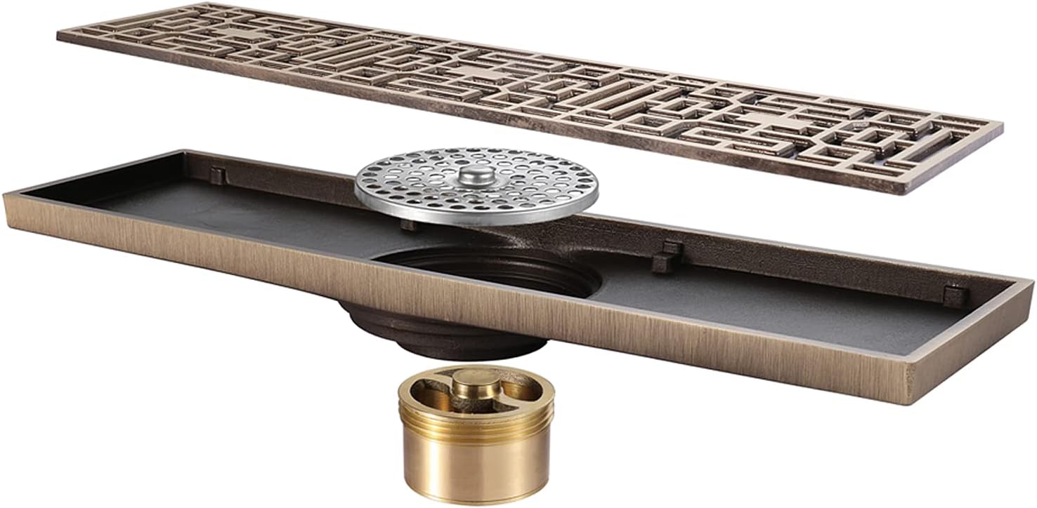 Linear Shower Drain Hidden Brass Floor Drain Rectangle Antique Bronze Shower Floor Drain Bathroom Shower Waste Drain with Tile Insert Grate