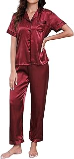TeJoyce Pyjamas for Women Satin Pjs Set Soft Ladies Silk Pyjamas Pjs Set Short Sleeve and Pants 2 Piece Silk Satin Pajamas...