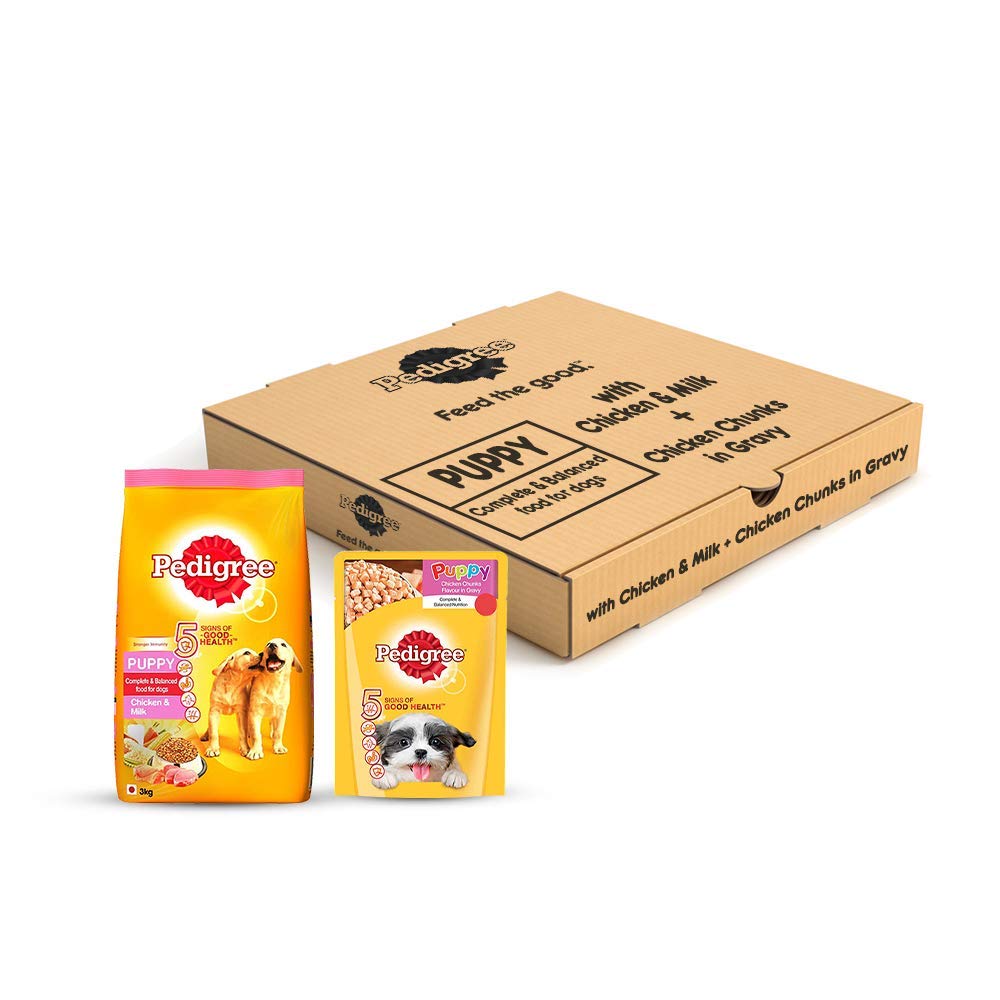 Pedigree Puppy Dog Food Combo - Chicken & Milk Dry, 3kg + Chicken Chunks in Gravy, 80g (4 pouches) (B07NW5TDZ4) Amazon Price History, Amazon Price Tracker
