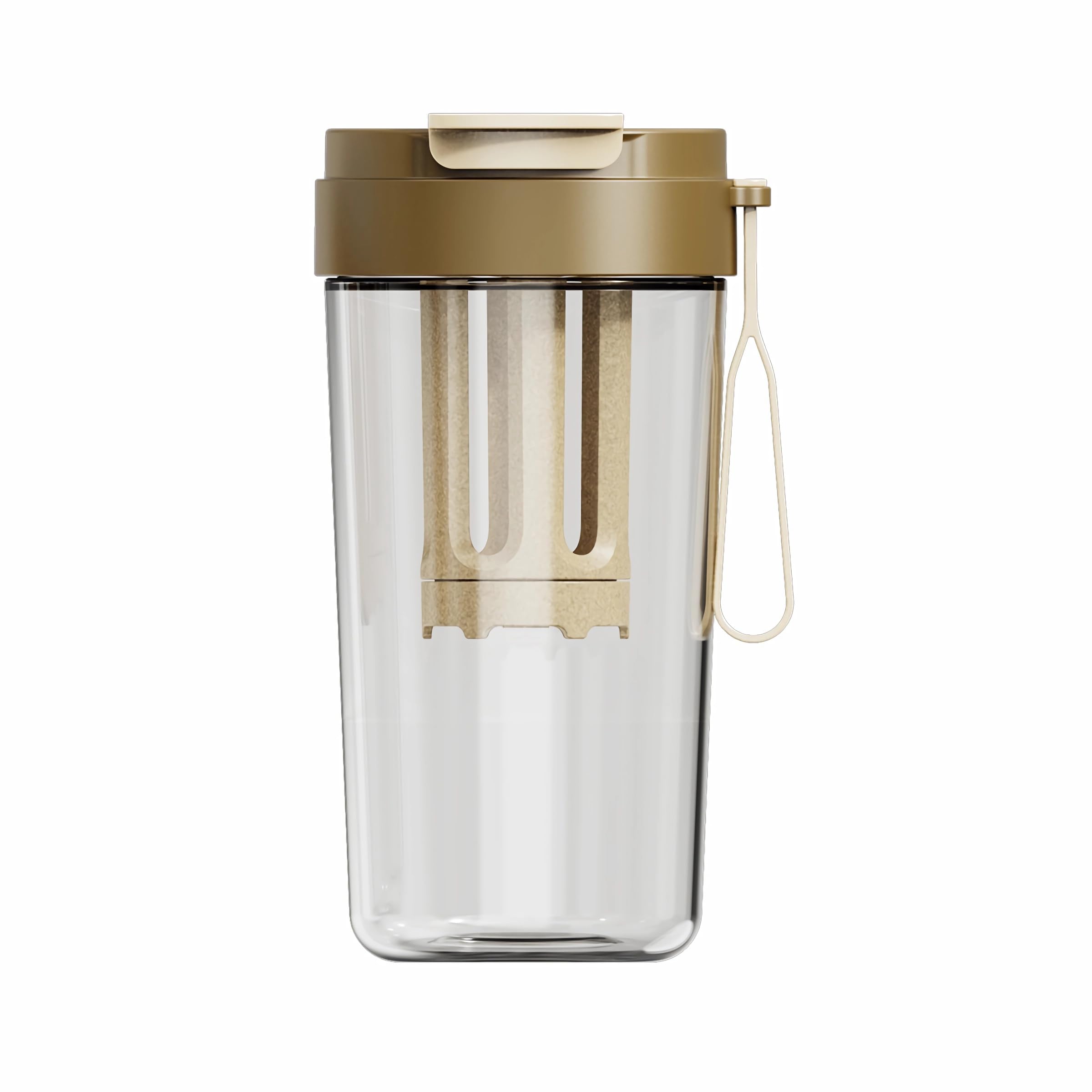 YJ&Z Portable Cold Brew Coffee Maker Cup with Built-In Filter, 480ml (16.2oz) Reusable Travel Cold Brew Coffee Tumbler, Easy-to-Use Cold Brew Coffee Mug for Home and On-the-Go (Brown)