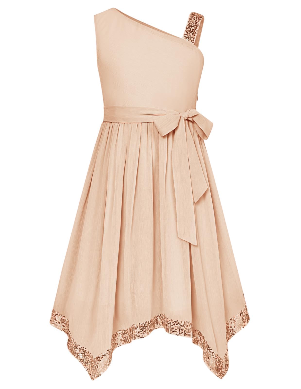 GRACE KARIN Vestido de un solo hombro para niñas, vestido de lentejuelas, vestido de princesa elegante