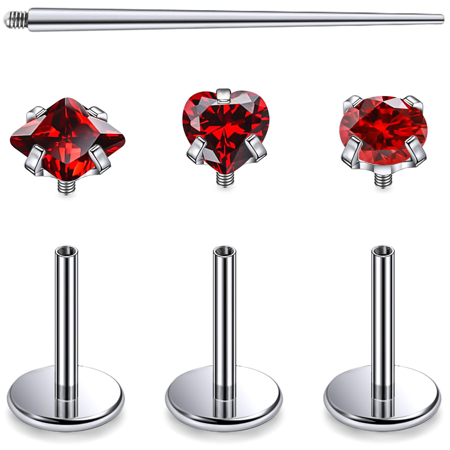 Tkzndnm F136 Titanium 20/18/16G Internally Threaded Flat Back Nose Rings Stud Earrings Lip Labret Medusa Monroe Multicolor Gem Piercing Jewelry with