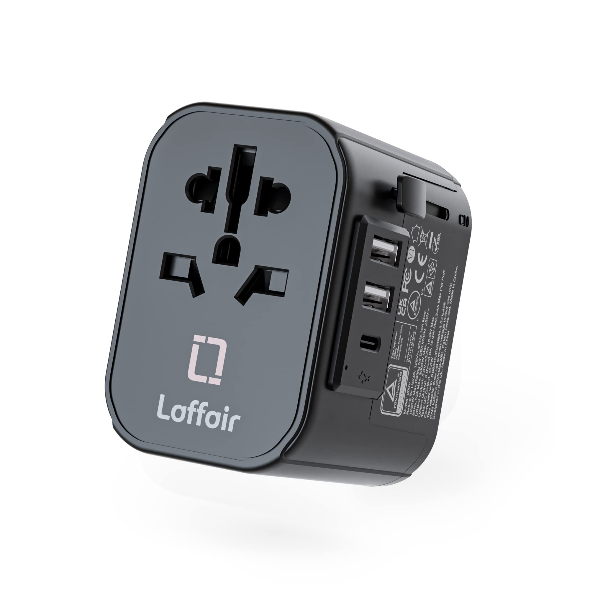 Universal Travel Adapter Worldwide by Laffair - Travel Plug Adapter Worldwide Travel Adapter - 150+ Countries USB-C & USB Ports International Travel Adapter (Black)