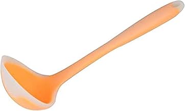 NJK Silicone Ladle Soup Spoon Nonstick Solid Soup Unbreakable Big Round Scoop for Home Kitchen Cooking-Orange