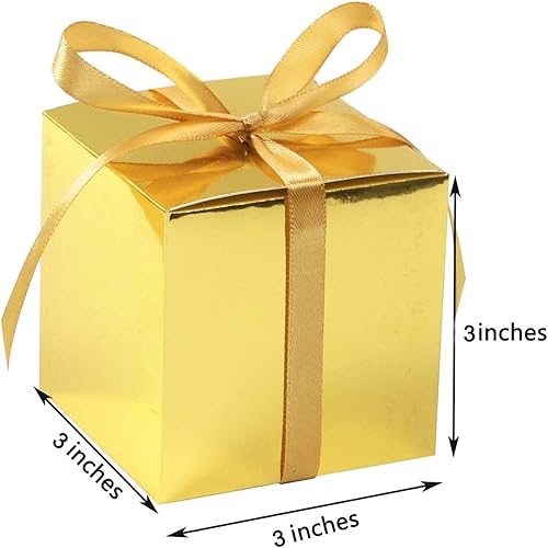 Vista 155 de Cotopher - 100 unidades de cajas de regalo de boda. Cajas de regalo de papel de 7.6 x 7.6 x 7.6 cm. Cajas pequeñas de regalo con cintas. Cajas marino