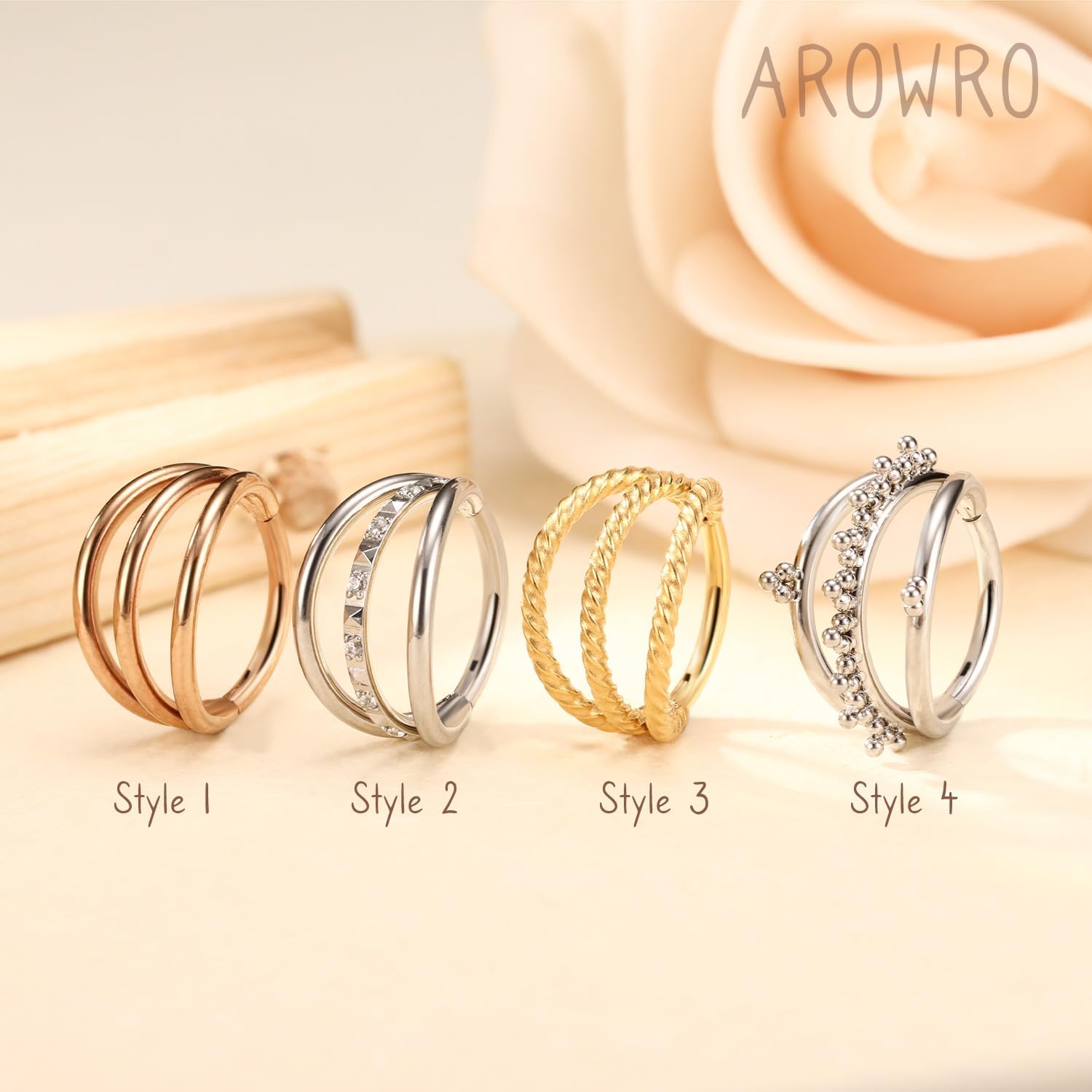 AROWRO Conch Piercing Jewelry Nose Rings Hoops Septum Rings Cartilage Earrings for Women Men Helix Piercing Jewelry Rook Tragus Surgical Steel Gold Silver 16G 18G 20G - Image 5