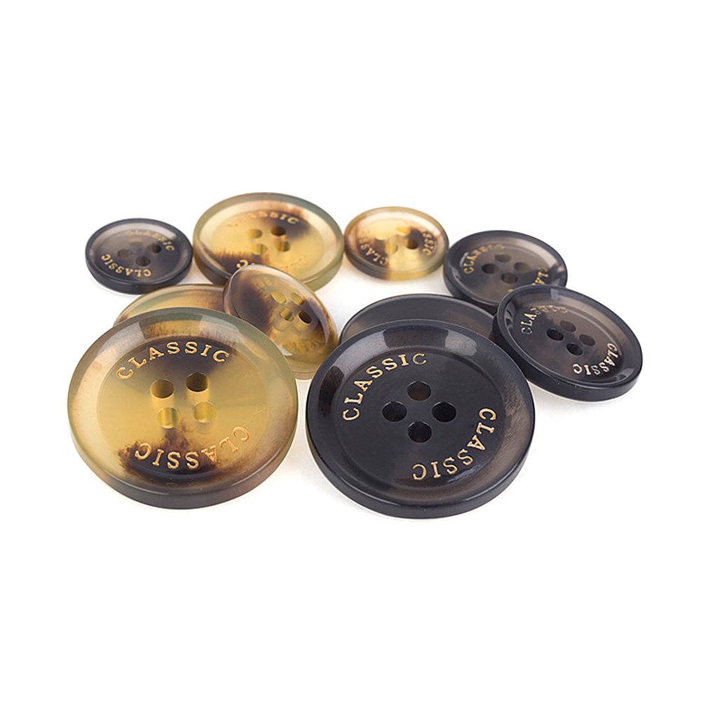 12 Bottoni Classici In Resina Per Cappotto E Giacca - 4 Fori, Nero E Coffee, 30 Mm - Kit Cucito Fai-da-te