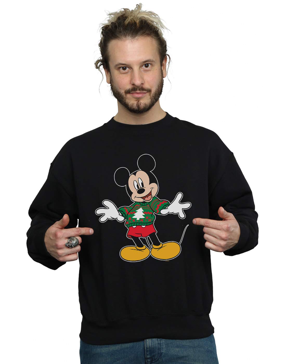 Disney Men's Mickey Mouse Christmas Jumper Stroke Sweatshirt Black Medium