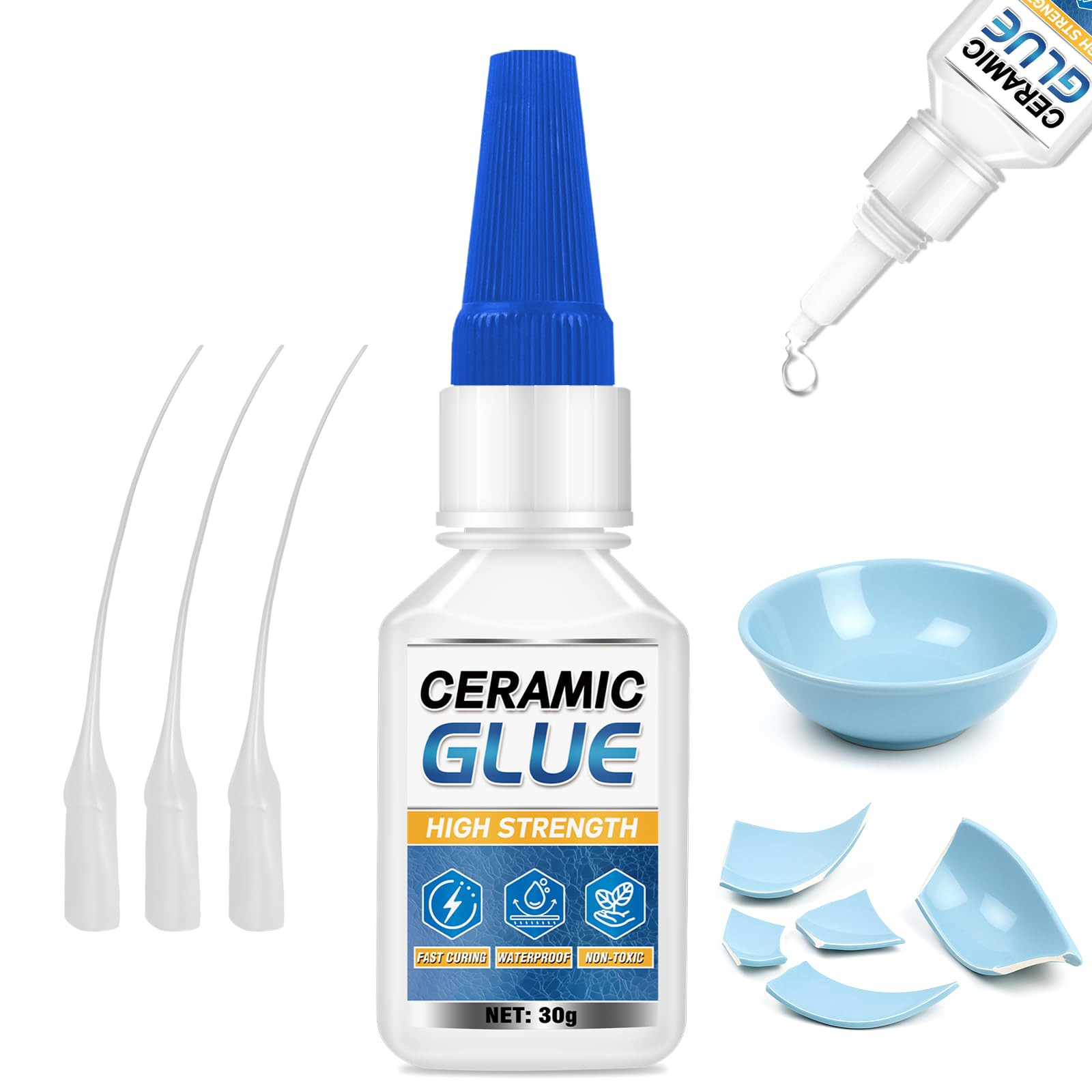 Kit de reparación de pegamento para cerámica, para cerámica, porcelana, tazas, platos, vidrio y más, resistente al agua y a altas temperaturas.