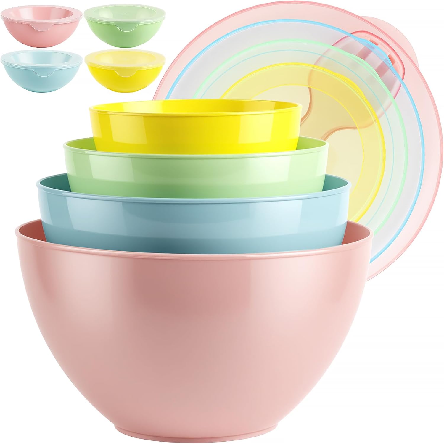 16 Piece Plastic Mixing Bowls with Lids Set - Nesting Bowls Set includes 8 Prep Bowls and 8 Lids, 2-in-1 Spoon-Fork, Large Salad Bowl for Preparing, Serving, and Storing, Dishwasher & Microwave Safe - Image 8